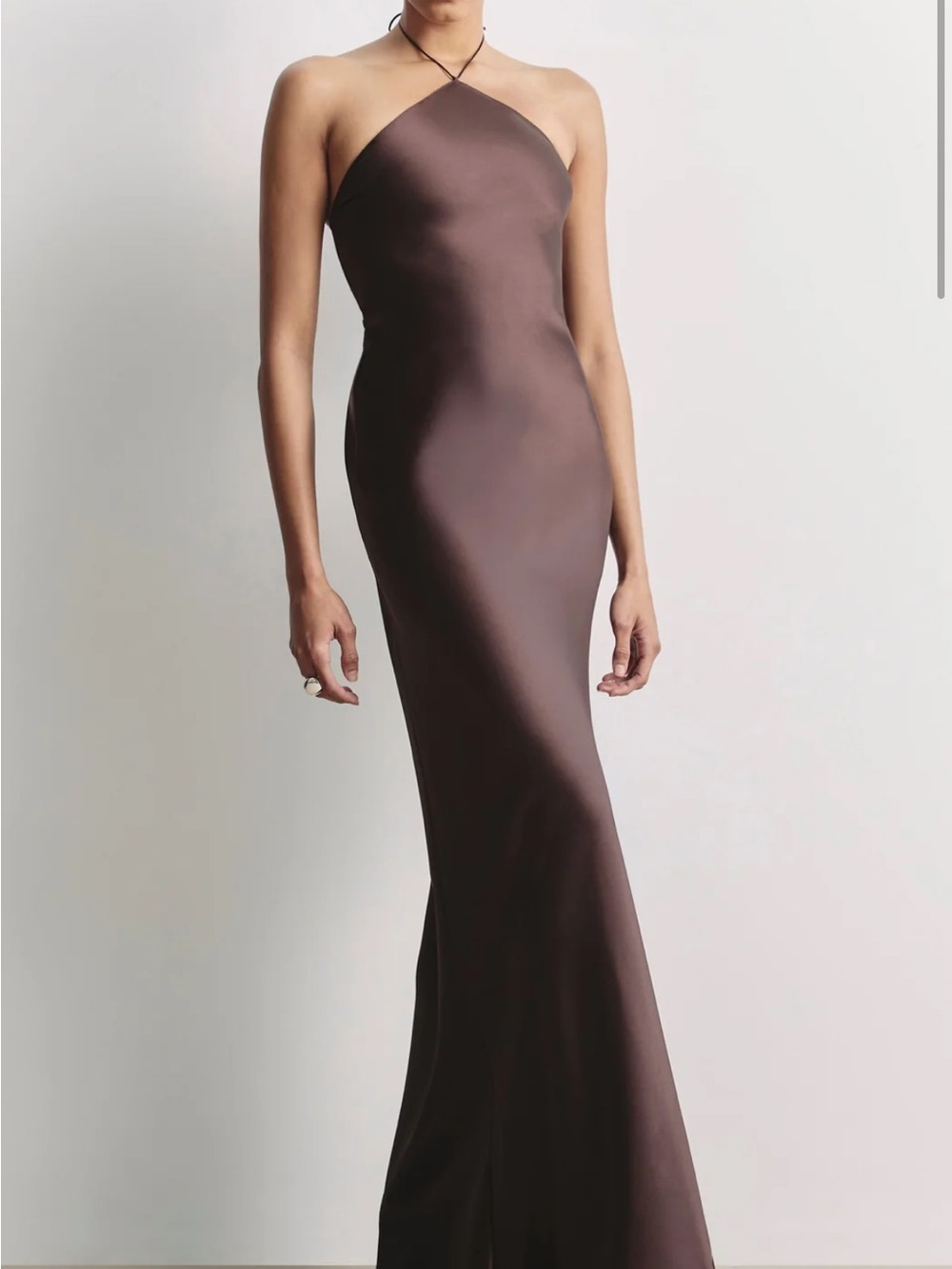 Because of Alice Clean Cut Satin Halterneck Gown Maxi Brown